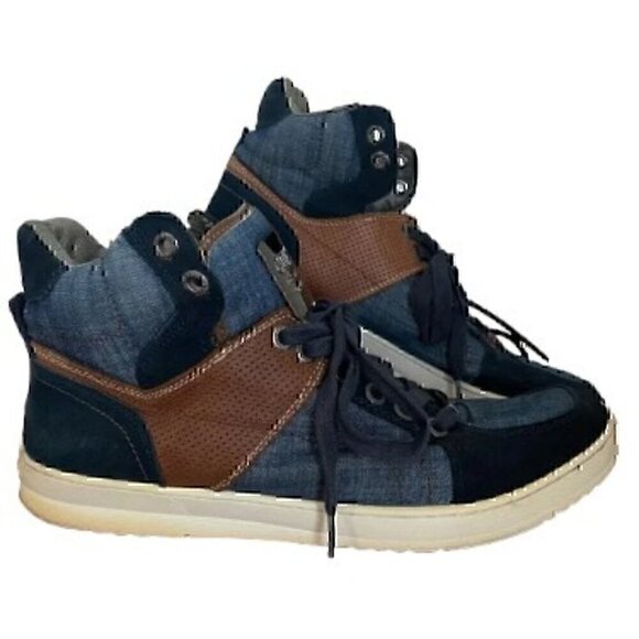 Men's Guess Denim Leather High Top Shoes size 11.5M - Picture 1 of 7